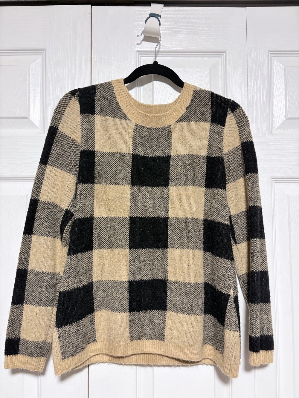 Buffalo Check Crewneck Sweater in Beige and Black